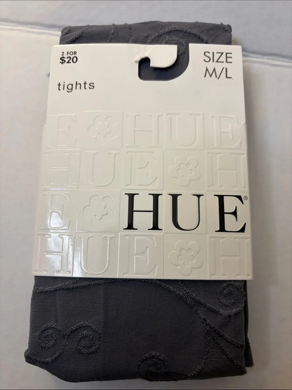 HUE Charcoal Embroidered Tights Size: M/L NWT